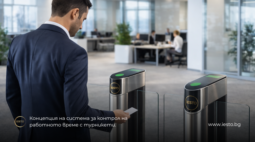 Концепция за система на контрол на работното време. Решение от Iesto. Вход с турникети.