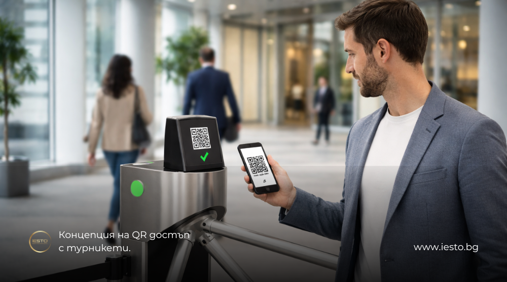Концепция за QR достъп с турникети. Решение от Iesto за контрол на достъпа. Първа визуализация.